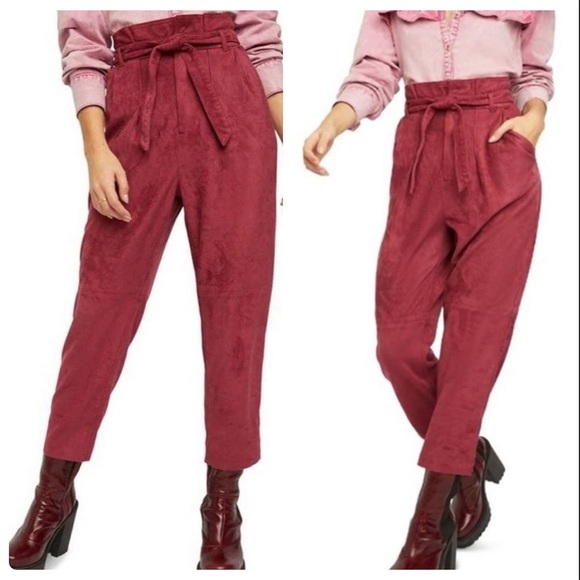 NWT Free People Nightfall Vegan Leather Pants in Queen Pomegranate Size 0 - Picture 1 of 12